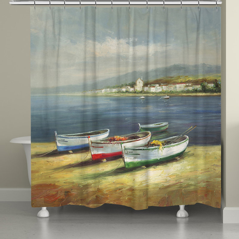 Rideau de douche simple "bateau on the beach"