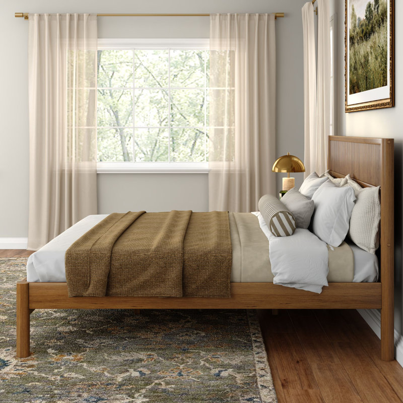 Sera Fluted Solid Wood Platform Bed, Pecan, King