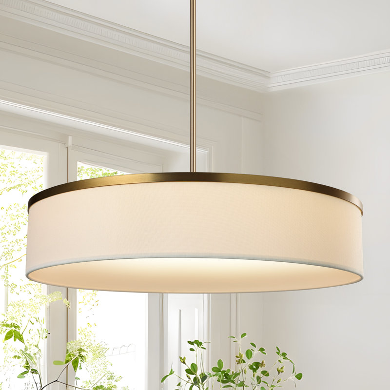 Lustre tambour en tissu 23,6 po, H 50,5 po x l 23,6 po x P 23,6 po, Or brossé