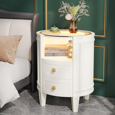 Kentshire Oval White Nightstand with LED and Glass Tabletop by Red Barrel Studio