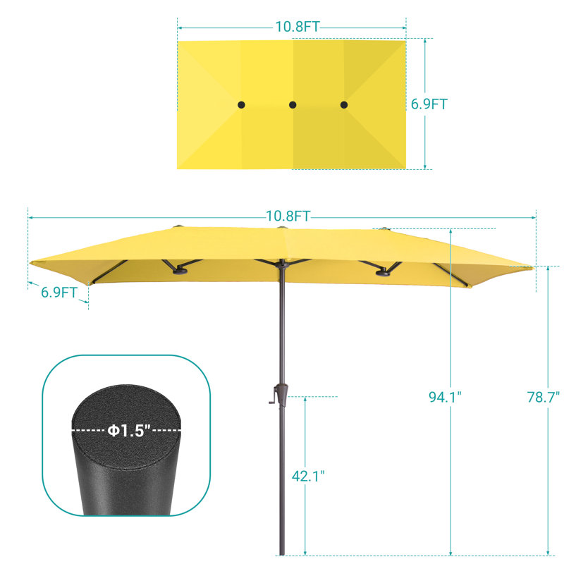 Parasols de table de patio à double face avec auvent résistant aux rayons UV et manivelle, Jaune