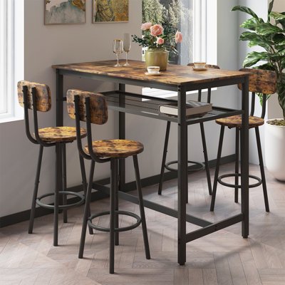 Lysle 5-Piece Industrial Bar Table Set with Metal Shelf, Dining Set, Counter Height Table & 4 Bar Stools -  Ebern Designs, EF46CAE6527D4FC88A58C91F22EE7CBC