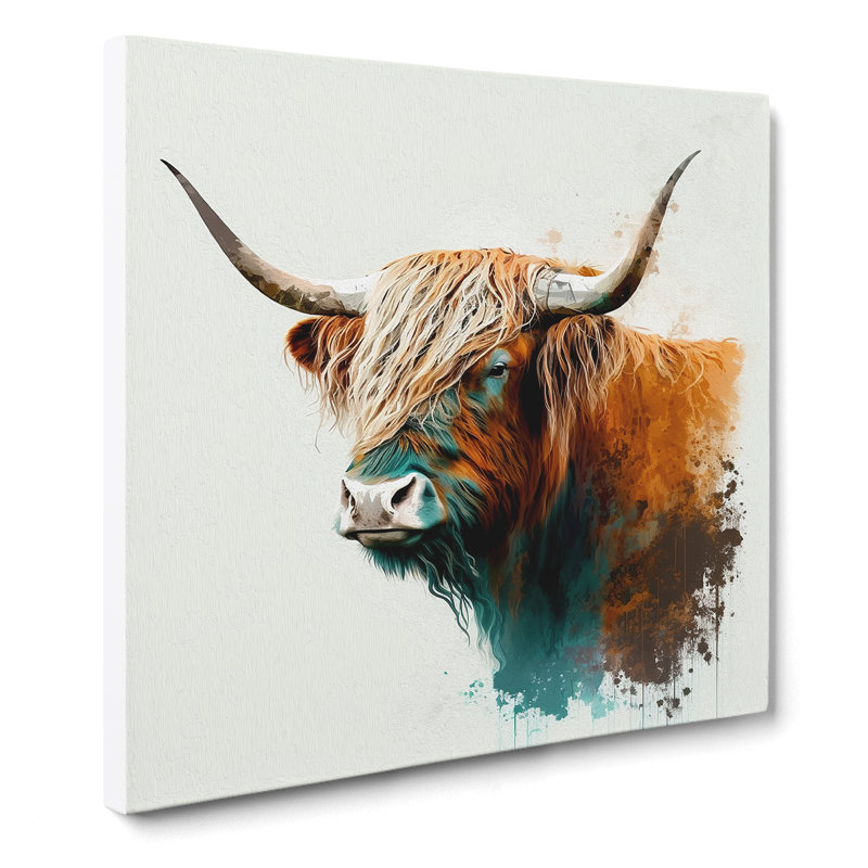 Highland Cow Gestural Art - Wrapped Canvas
