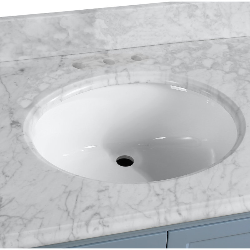 Hampton 30'' Single Bathroom Vanity with Top, Carrara Marble, Powder Blue