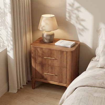 Table de chevet pour chambre à coucher avec 2 tiroirs, table de chevet moderne de style Mid-Century avec pieds fuselés en bois massif