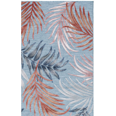 Tapis intérieur / extérieur à motif floral bleu / rouille Afeez