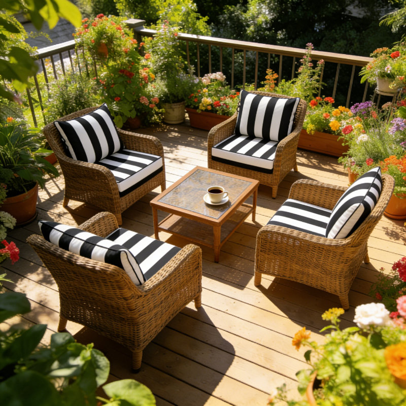 Fade Resistant Outdoor Chair Cushions Set Of 4, 22X24 Deep Seat Patio Cushions, 28D High Resilience Foam Replacement Patio Chair Cushions Set Of 4 With Removable Cover For Sofa, Adirondack Chair, Sectional,Black Cabana Stripe