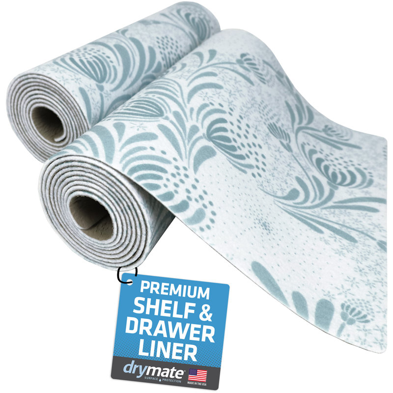 Premium Luxury Shelf & Drawer Liner, Thick Cushioned Fabric, Absorbent, Waterproof, Slip-Resistant, Non-Adhesive, Liners for Kitchen Cabinets, Cupboards (Light Blue Floral) (12”x59”) (USA Made)