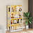 Display Cabinet with Glass Doors, 4 Tier Curio Cabinets with LED Lights & Charging Ports, Glass Display Case with Open Shelf & Human Body Sensor, Storage Showcase for Collectibles, White-118103124