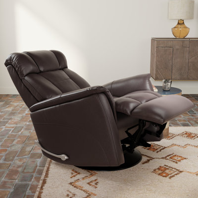 Marlowe Faux Leather Dark Brown Swivel Glider Recliner Chair with Manual Adjustable Headrest and Footrest