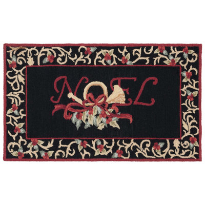 Tapis noir en laine crocheté à la main Paget