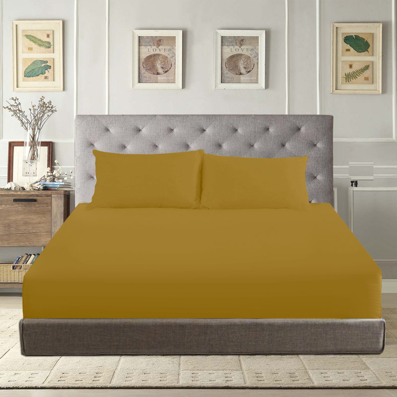 Angelka Microfiber Brushed Deep Fitted Bed Sheet, Double (4'6), Ochre