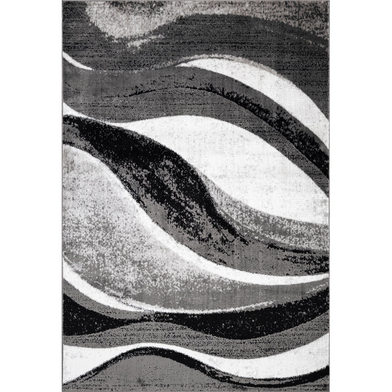 Abstract Area Rug, Black, Rectangle 120 x 170 cm
