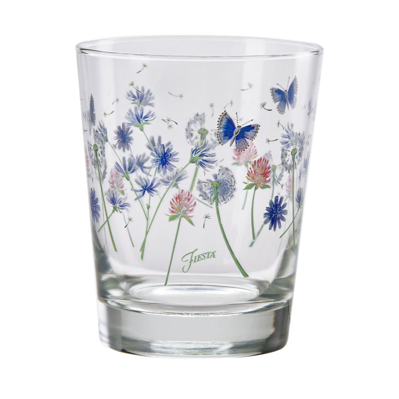 Ensemble de 4 verres à whisky floraux effilochés à deux plateaux Fiesta Breezy