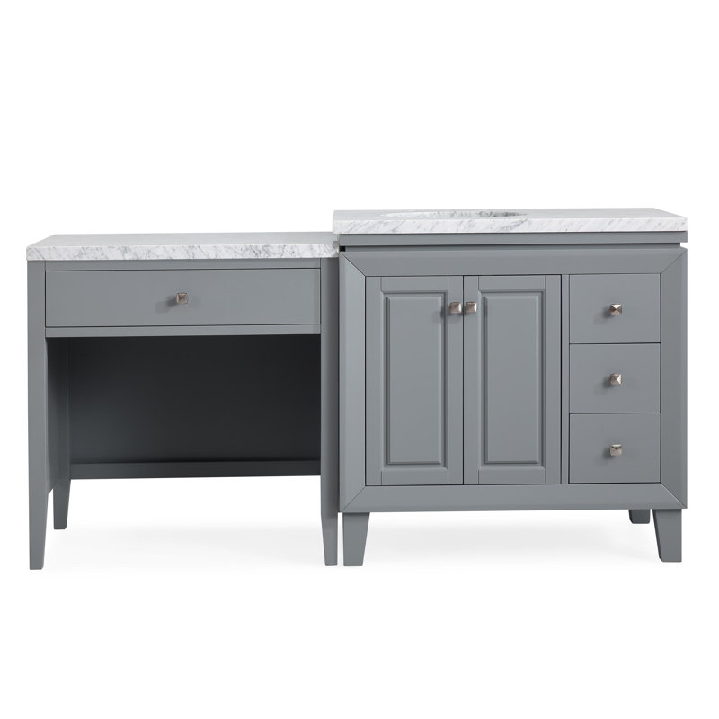 67" Gray Bathroom Vanity Single Left Side Sink White Marble Cabinet