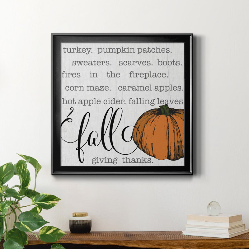 «Fall Giving Thanks» - Reproduction d'art textuel sur toile encadrée, H 26,5 po x l 26,5 po x P 1,5 po, Noir