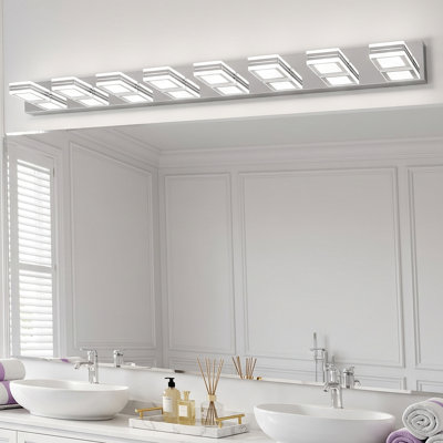 Applique murale moderne de salle de bain à 8 lumières DEL en chrome poli de 52 pouces, à placer au-dessus d'un miroir