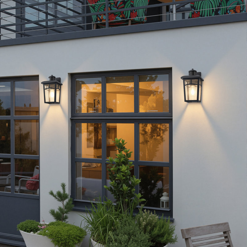 Black Outdoor Wall Lantern Sconce With Clear Glass Shade（2-Pack）