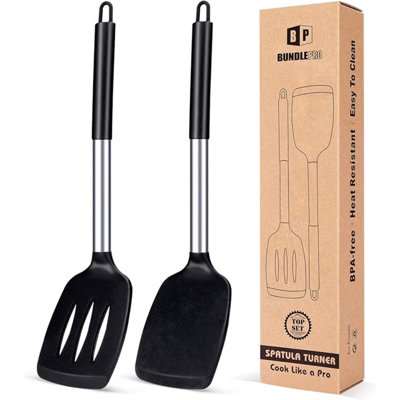 Pack Of 2 Silicone Solid Turner, Non Stick Slotted Kitchen Spatulas, High Heat Resistant BPA Free Cooking Utensils, Ideal Cookware For Fish, Eggs, Pancakes