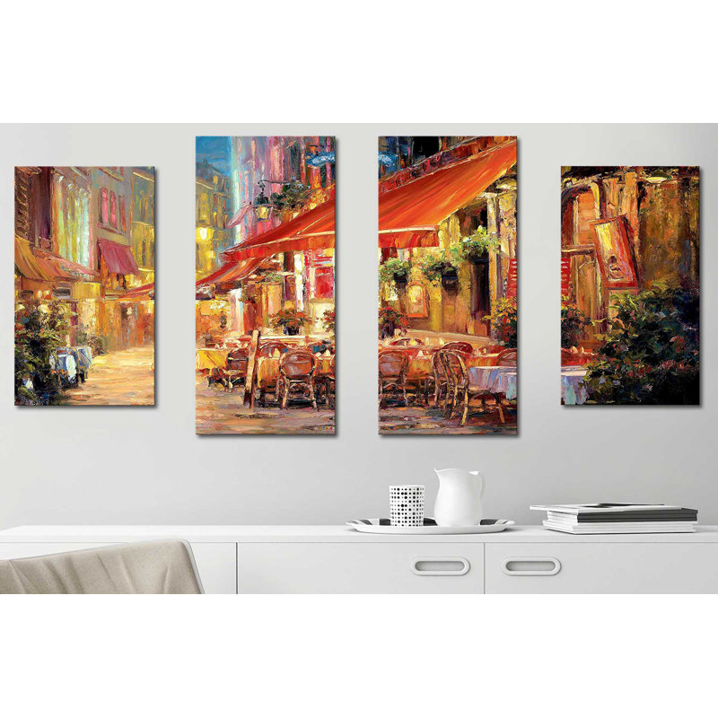 "Café In Light" par Haixia Liu, ensemble de 4 reproductions sur toiles, H 30 po x l 56 po x P 1 po