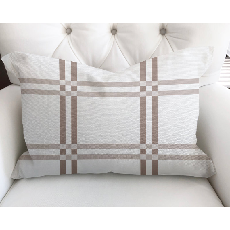 Plaid Cotton Reversible Throw Pillow, Taupe