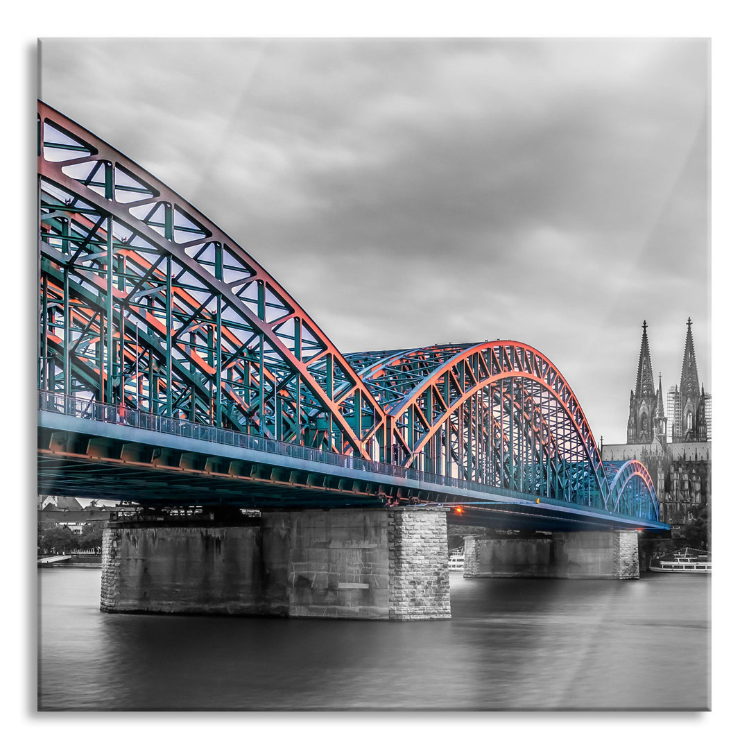 Glasbild "Brücke und Kölner Dom"