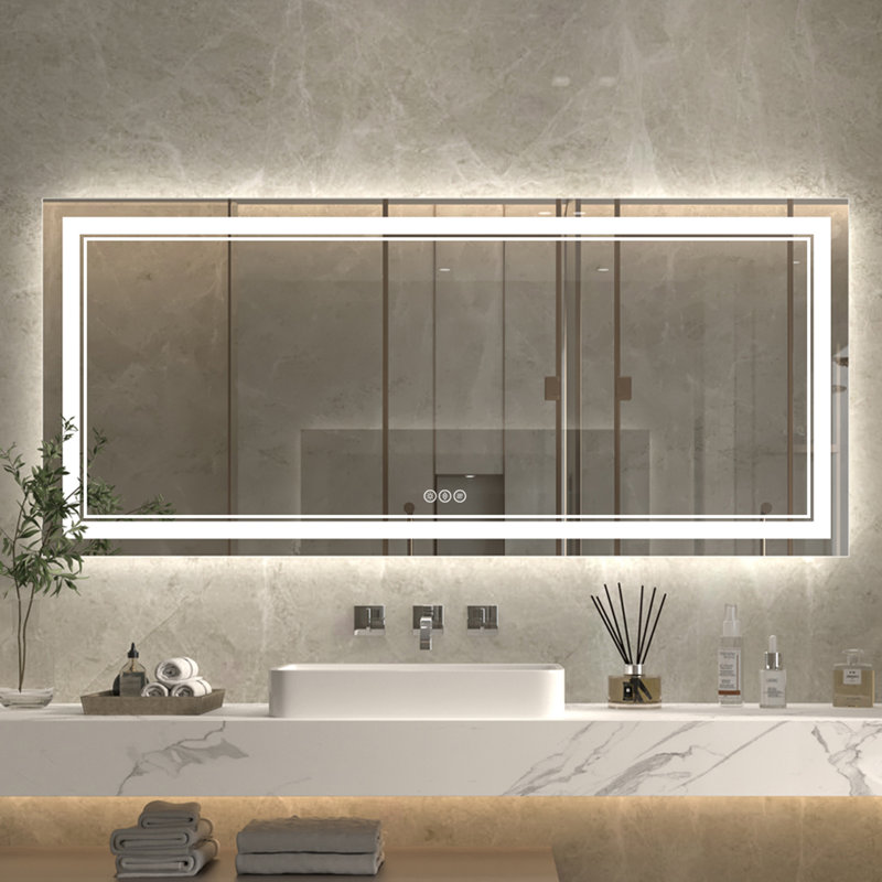 Wall Mount Anti-Fog Oversized Frameless Lighted Bathroom Mirror/ LED Bathroom Mirror, 32" x 72", Rectangle