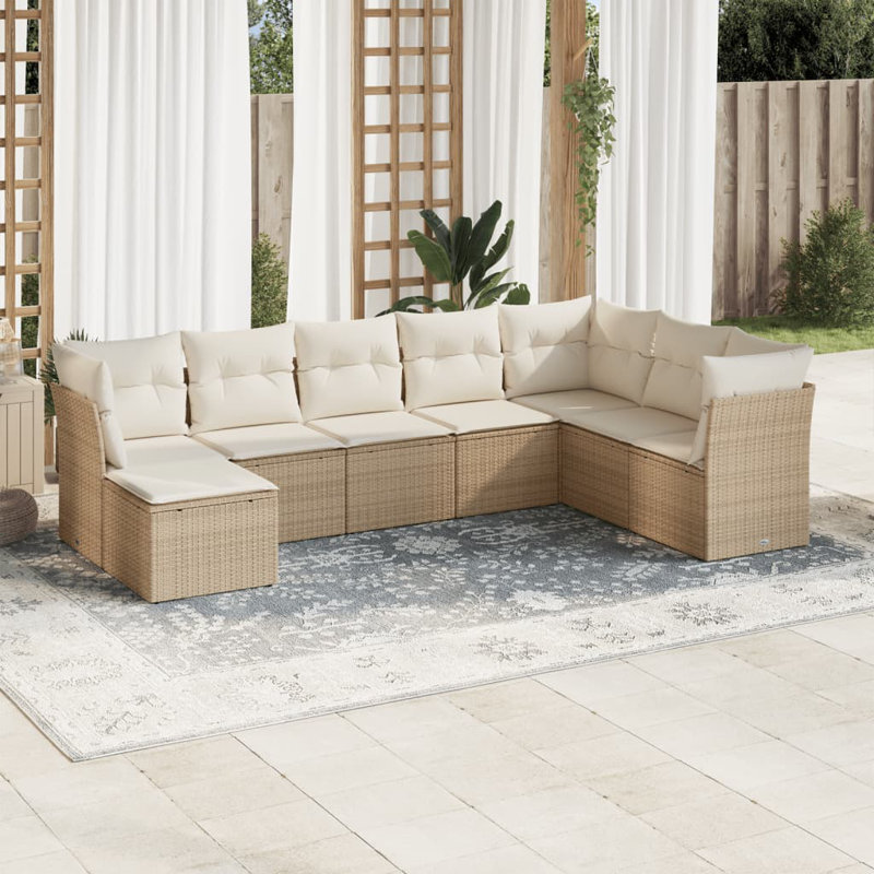 Vidaxl Patio Sofa Set Beige PE Rattan Sectional Sofa