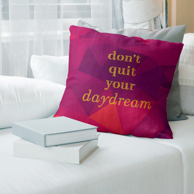 Faux gemme ne quitte pas votre oreiller de citation daydream, 20 po x 20 po, Rubellite / or