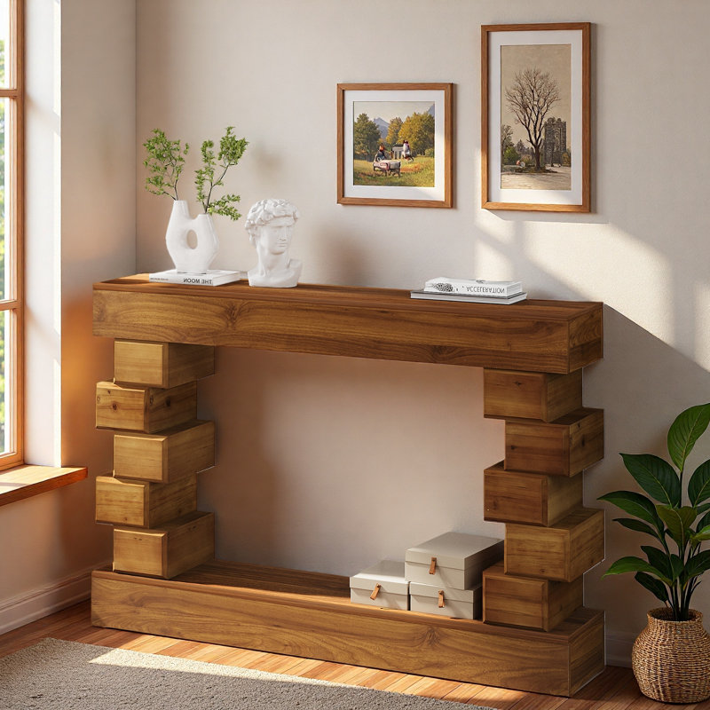 Console en bois avec structure à blocs géométriques