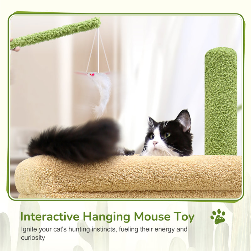 Cactus Cat Tree Tower - Sturdy Cat Condo With Scratching Posts, Hammock, And Anti-Tip Kit For Small Spaces And Large Cats