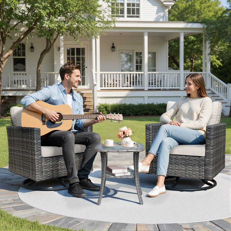 Allcot 5 - Person Wicker Outdoor Conversation Set, Patio Sofa Set with Fire Pit and Cushions, Beige