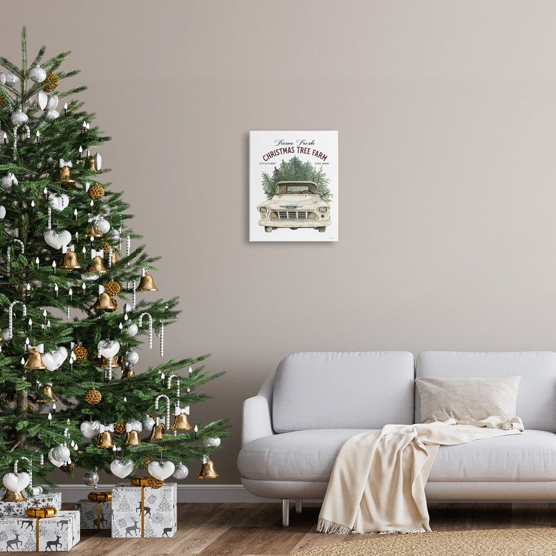 «Christmas Tree Farm Vintage Car Holiday», encadré noir, estampe numérique de Cindy Jacobs, H 20 po x l 16 po x P 1,5 po