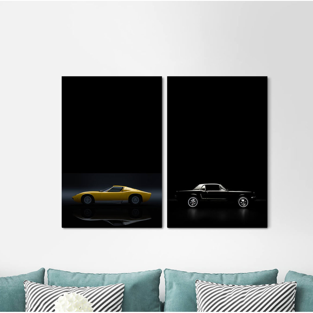 2-tlg. Leinwandbilder-Set - Fotografie „Ford Mustang Gt Oldtimer Black Supercar Dream Car”