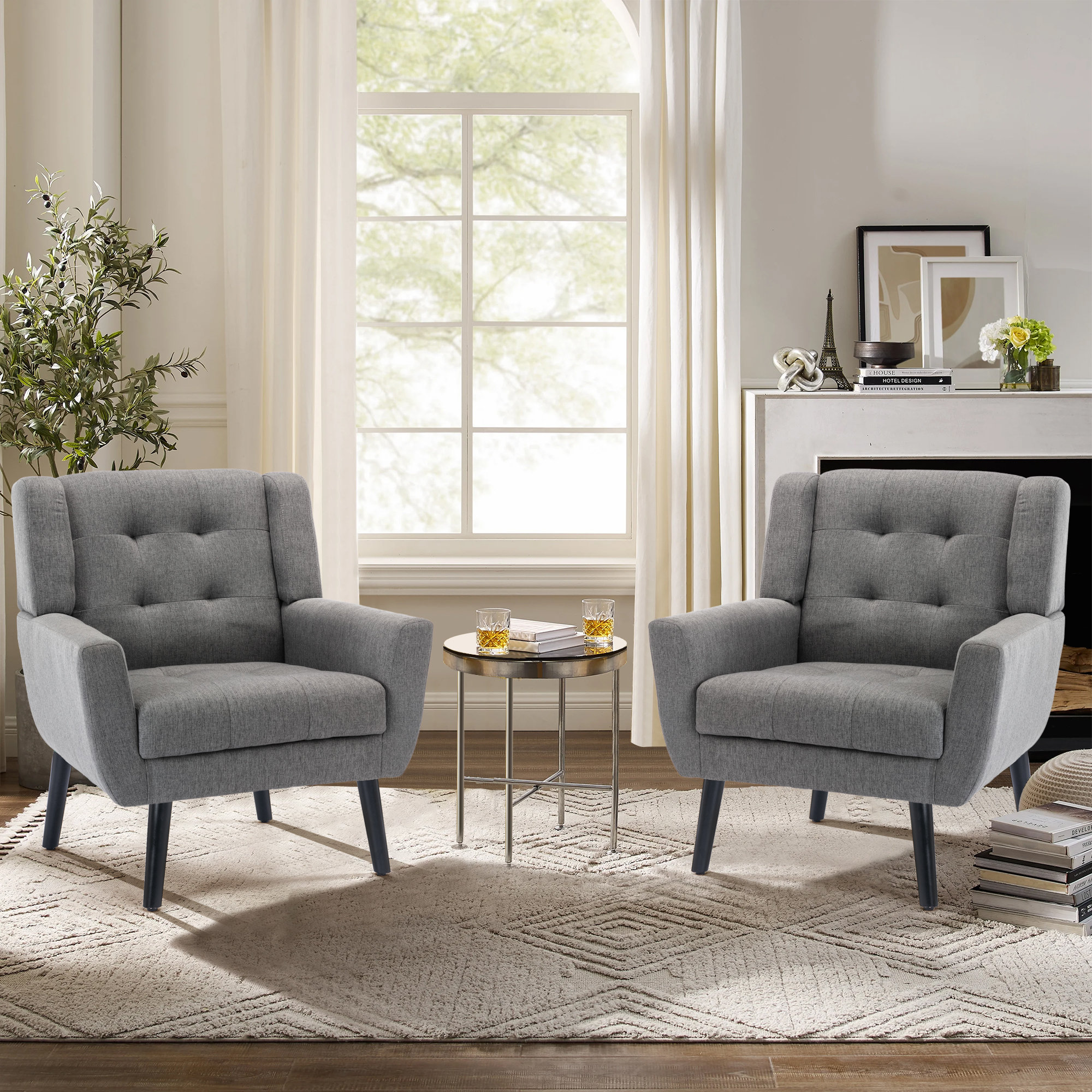 George Oliver Tufted Upholstered Wide Back Armchair 2PCS/SET | Wayfair