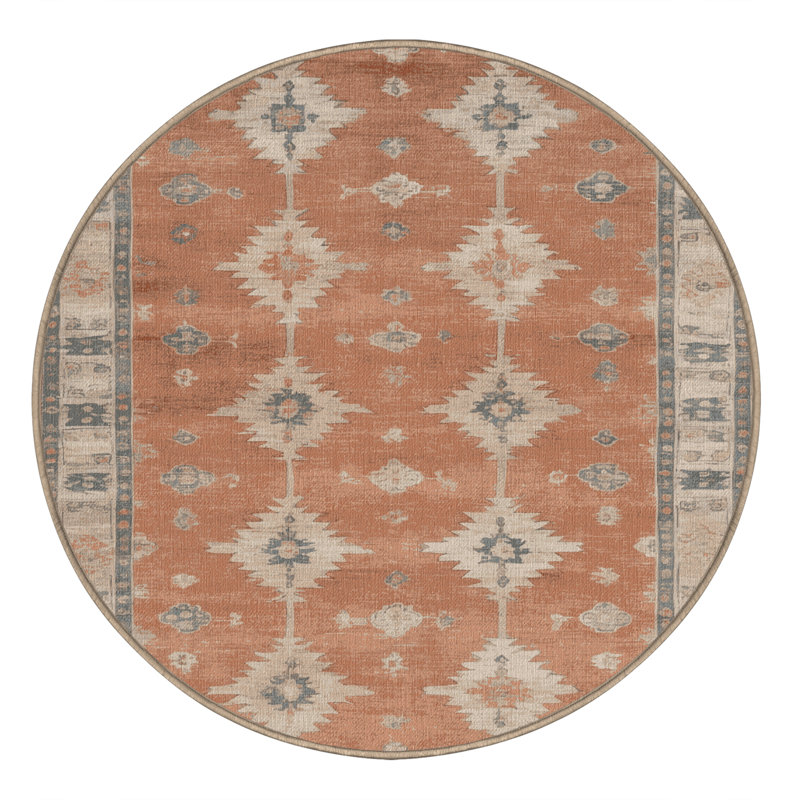 Machine Washable Overdyed Brown Area Rug, Round 3'