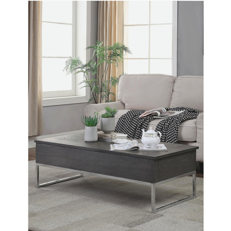 Table basse avec plateau relevable en chêne gris et chrome