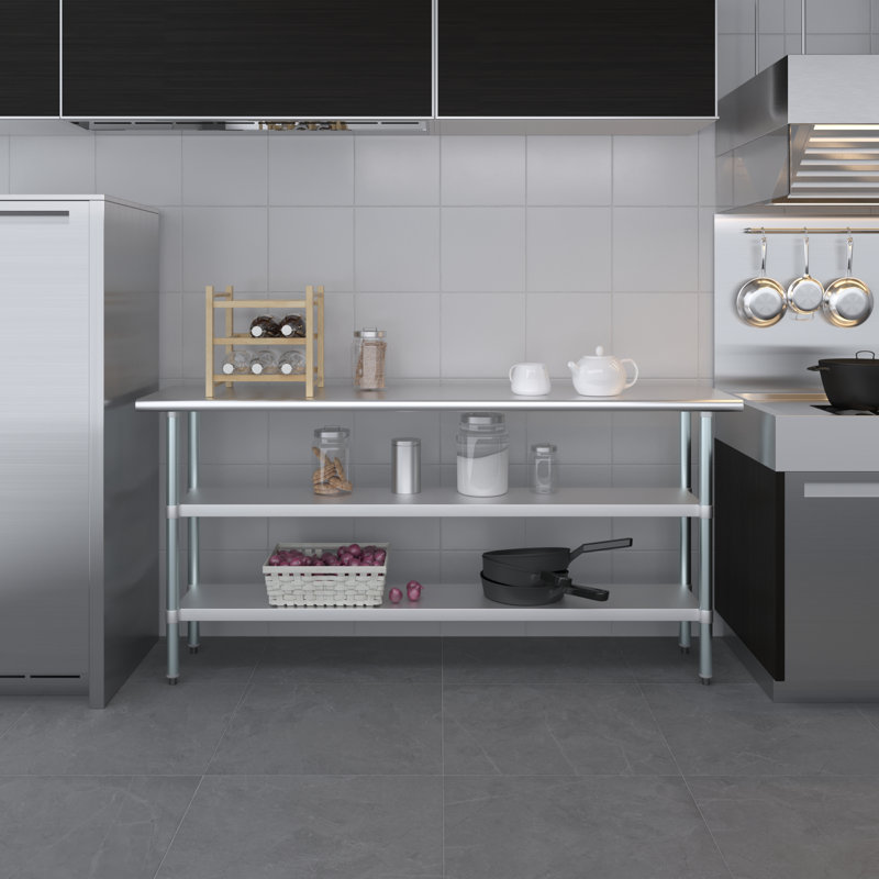72" Stainless Steel Work Table with Galvanized Shelves