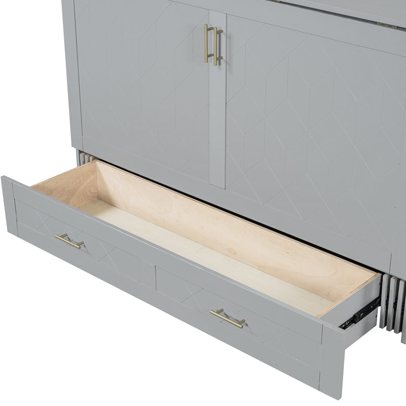Grand lit gris avec rangement mural et poulie, taille, gris, tiroir, douilles et type