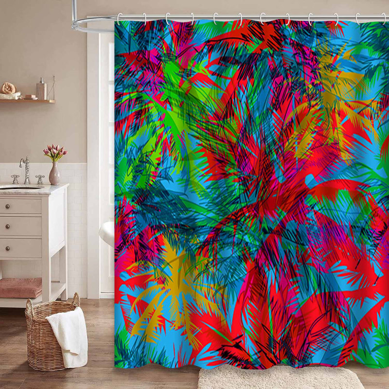 Rideau de douche imperméable à motif palmier tropical rose avec 12 crochets, L 72 po x l 84 po