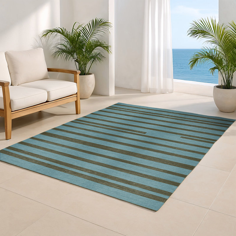Tapis intérieur / extérieur gris HorizontalStripes, Rectangle 5 pi x 7 pi