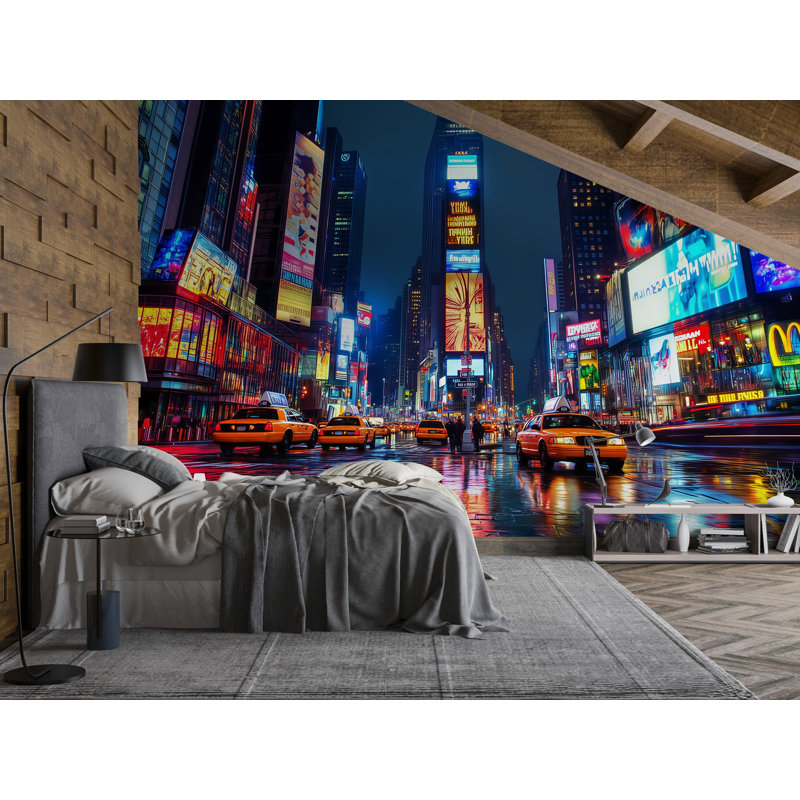 Papier peint Times Square - NYC Night City, L 145 po x l 100 po, Peler et coller