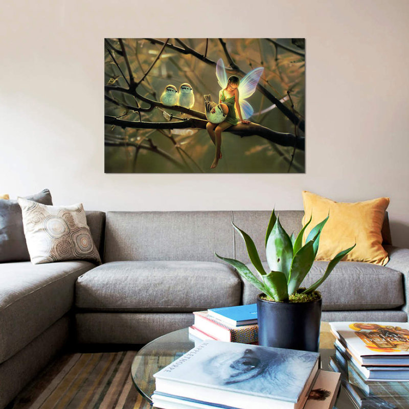 «Feathered Friends, Night», reproduction d'impression sur toile, H 8 po x l 12 po x P 0,75 po, Toile tendue, Pas de tapis