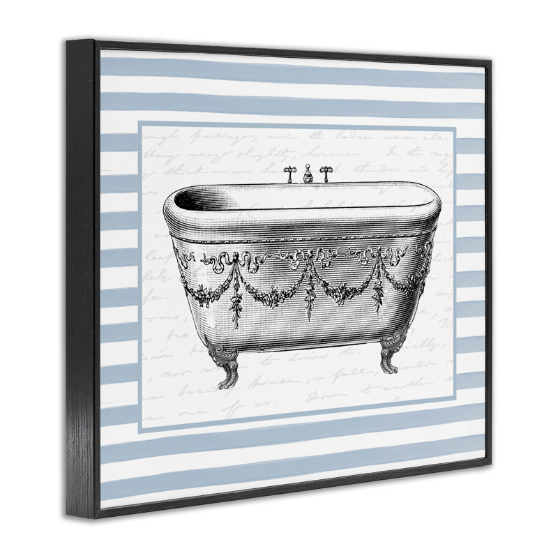 Ornement de baignoire rétro sur rayures, estampe numérique, design par lettré et doublé, H 11 po x l 14 po