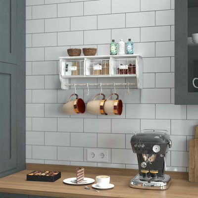 Thalha Wall Mounted Storage Rack with Upper Shelf, Wire Baskets, and Hooks