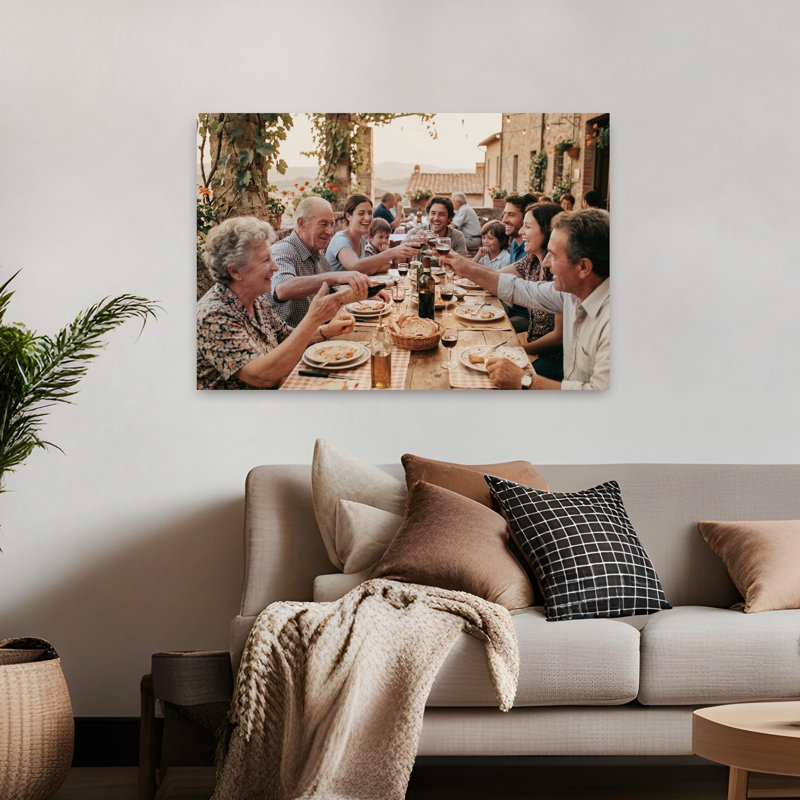 Tuscan Family Dinner Rustic Contemporary Summer Sunset Wall Art Print 1 Piece Wrapped Canvas Wall Art, 81.28cm H x 121.92cm W