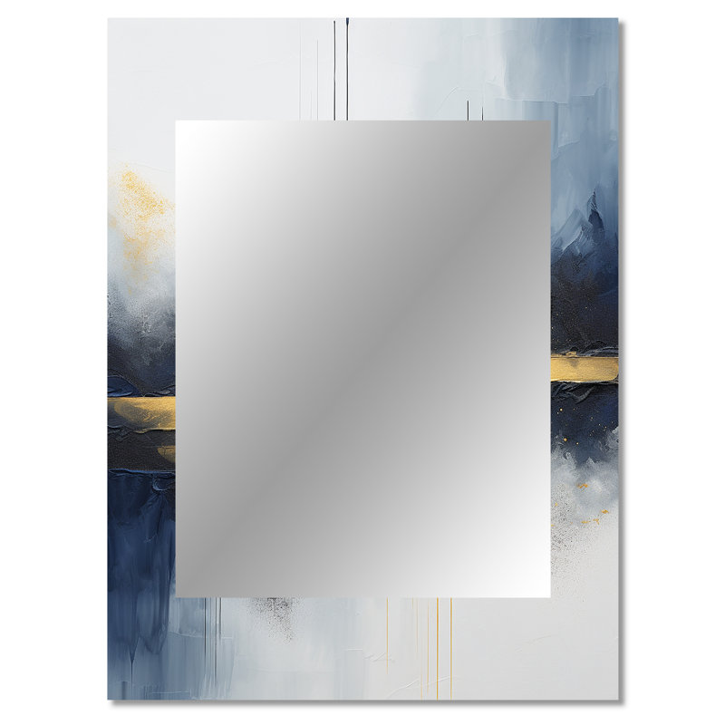 Tempête de marbre bleu et jaune IV - grande peinture abstraite, miroir mural décoratif bleu, impression sur métal