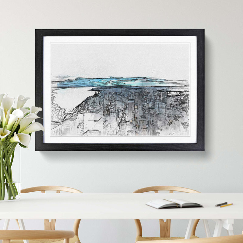 The Seattle Washington Skyline in Abstract - Framed Print, 35cm H x 50cm W x 2cm D, Black