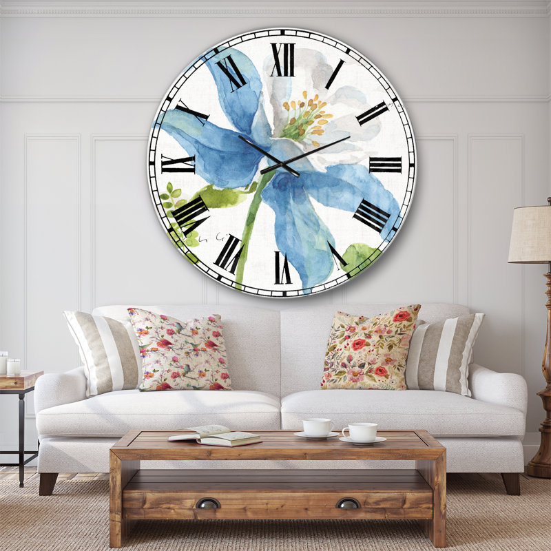 Horloge murale traditionnelle Blue Columbine, Surdimensionné