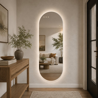 Modern Arch LED Mirror Full Length Wall Mounted Horizontal Vertical Dimmable Lighting Shatterproof